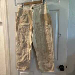 Free People Cream Crochet-Panel Chinos